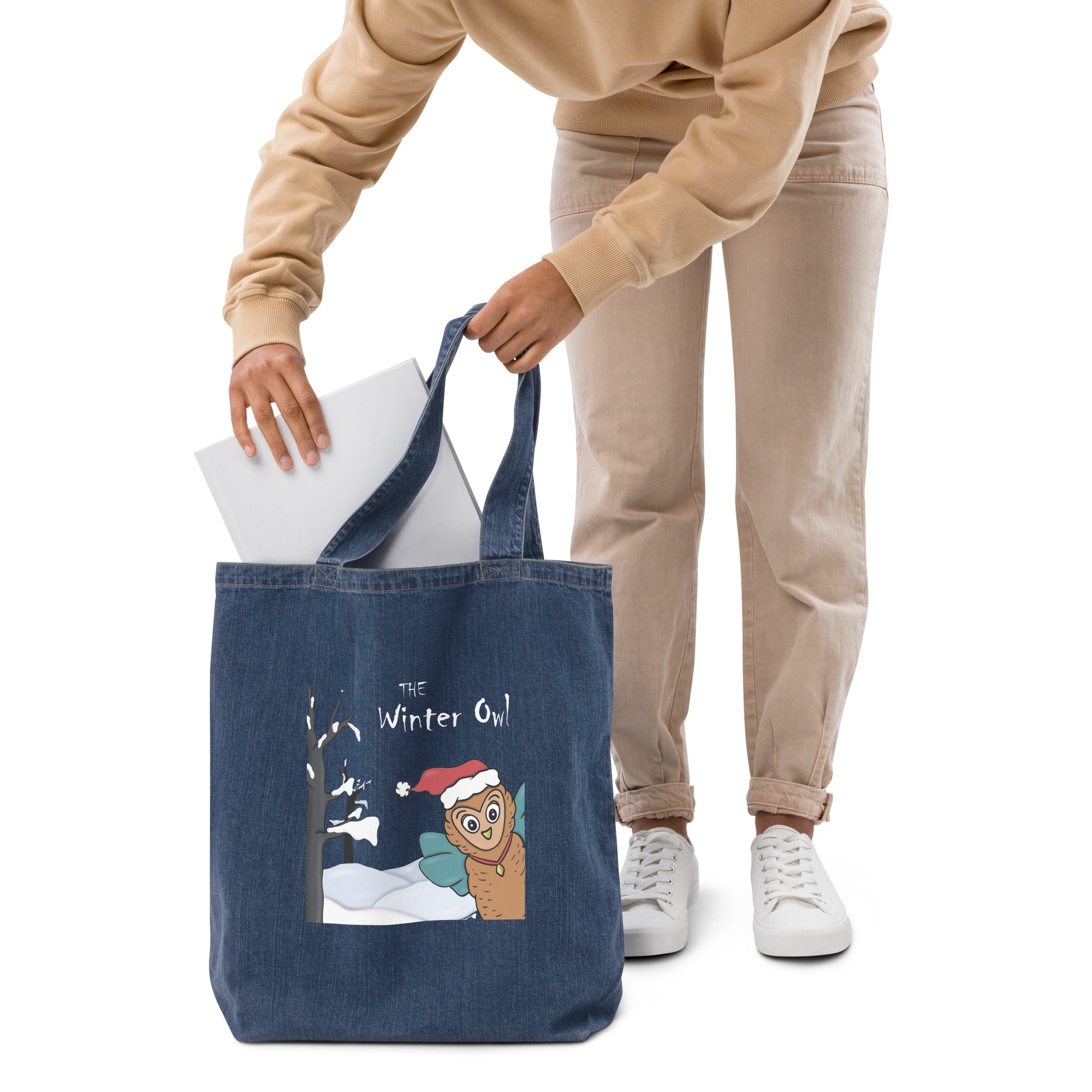 The Winter Owl Organic Denim Tote Bag