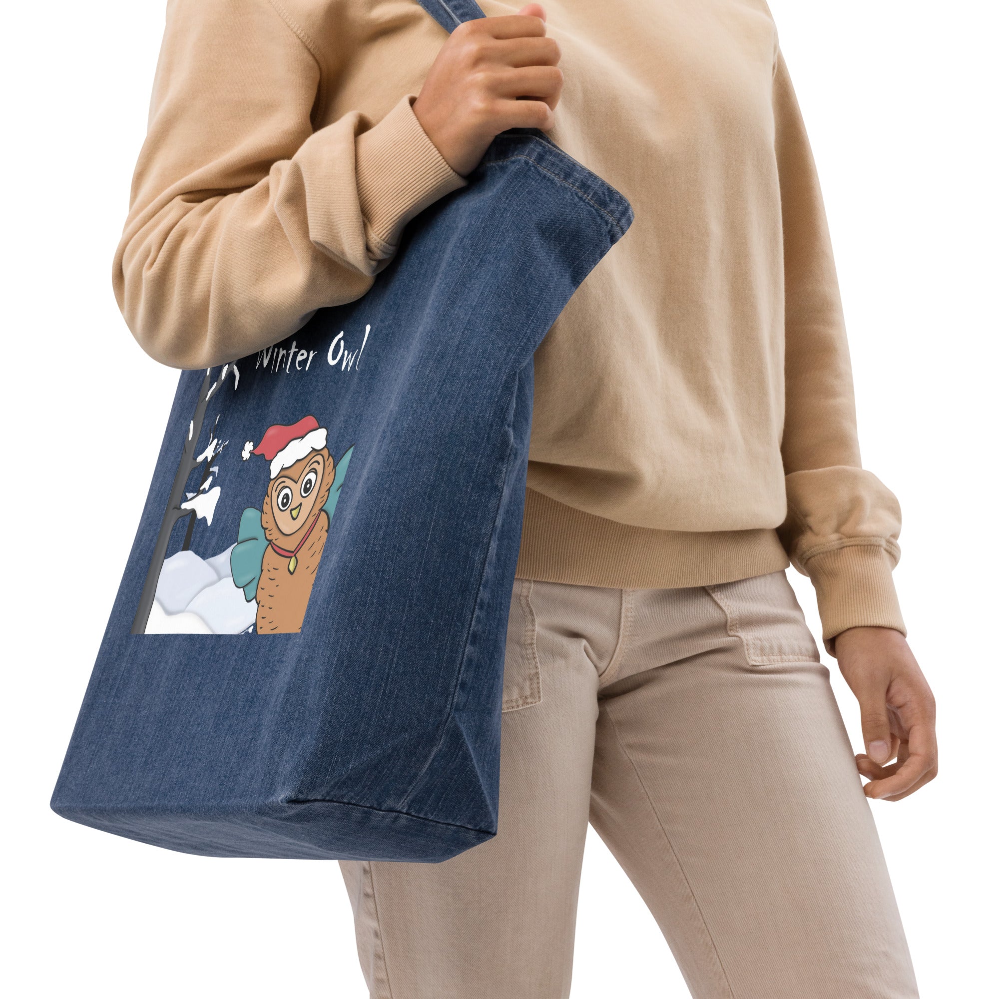 The Winter Owl Organic Denim Tote Bag